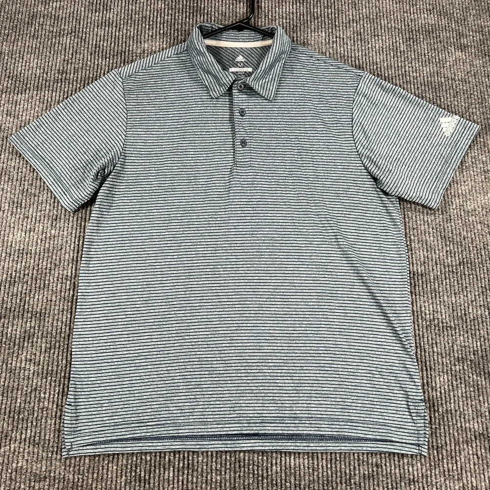Adidas Golf Polo Shirt Mens‎ Medium Blue Gray Striped Short Sleeve Performance